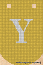 A simulated image of the stitched needlepoint design: Banner 18m Curved Y White on Yellow. Not A.I. generated.