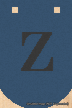 A simulated image of the stitched needlepoint design: Banner 18m Curved Z Black on Blue. Not A.I. generated.
