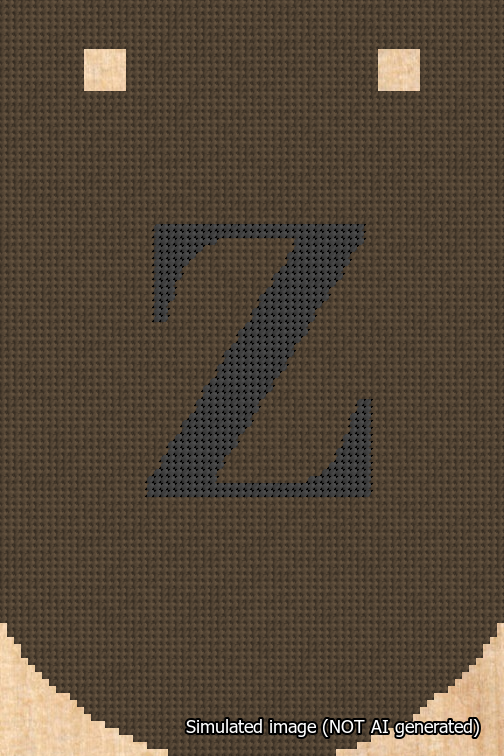 A simulated image of the stitched needlepoint design: Banner 18m Curved Z Black on Brown. Not A.I. generated.
