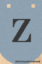 A simulated image of the stitched needlepoint design: Banner 18m Curved Z Black on Light Blue. Not A.I. generated.