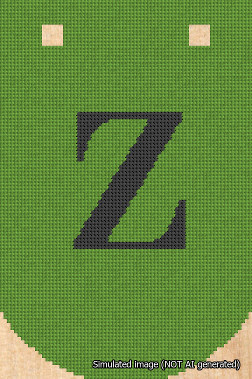 A simulated image of the stitched needlepoint design: Banner 18m Curved Z Black on Light Green. Not A.I. generated.