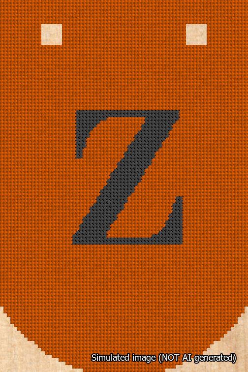 A simulated image of the stitched needlepoint design: Banner 18m Curved Z Black on Orange. Not A.I. generated.