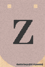 A simulated image of the stitched needlepoint design: Banner 18m Curved Z Black on Pink. Not A.I. generated.