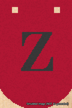 A simulated image of the stitched needlepoint design: Banner 18m Curved Z Black on Red. Not A.I. generated.