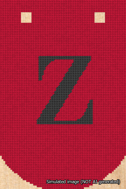 A simulated image of the stitched needlepoint design: Banner 18m Curved Z Black on Red. Not A.I. generated.