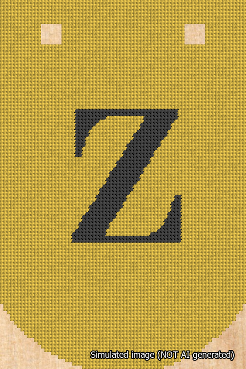 A simulated image of the stitched needlepoint design: Banner 18m Curved Z Black on Yellow. Not A.I. generated.