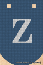 A simulated image of the stitched needlepoint design: Banner 18m Curved Z White on Blue. Not A.I. generated.