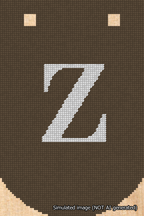 A simulated image of the stitched needlepoint design: Banner 18m Curved Z White on Brown. Not A.I. generated.