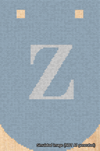 A simulated image of the stitched needlepoint design: Banner 18m Curved Z White on Light Blue. Not A.I. generated.