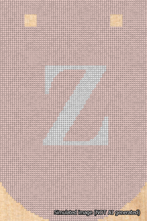 A simulated image of the stitched needlepoint design: Banner 18m Curved Z White on Pink. Not A.I. generated.