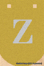A simulated image of the stitched needlepoint design: Banner 18m Curved Z White on Yellow. Not A.I. generated.
