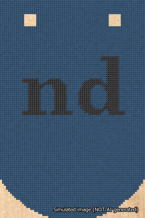 A simulated image of the stitched needlepoint design: Banner 18m Curved nd Black on Blue. Not A.I. generated.