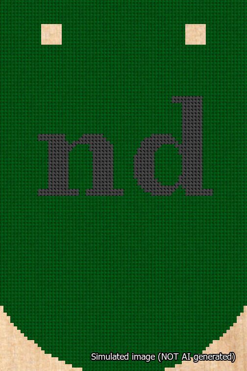 A simulated image of the stitched needlepoint design: Banner 18m Curved nd Black on Green. Not A.I. generated.