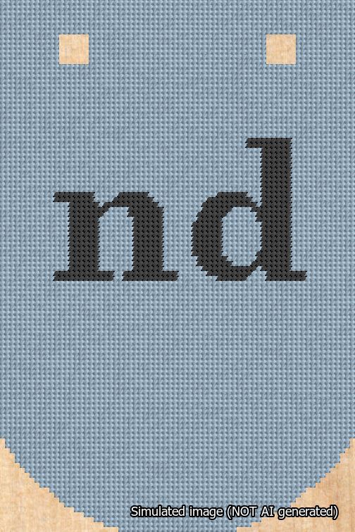 A simulated image of the stitched needlepoint design: Banner 18m Curved nd Black on Light Blue. Not A.I. generated.