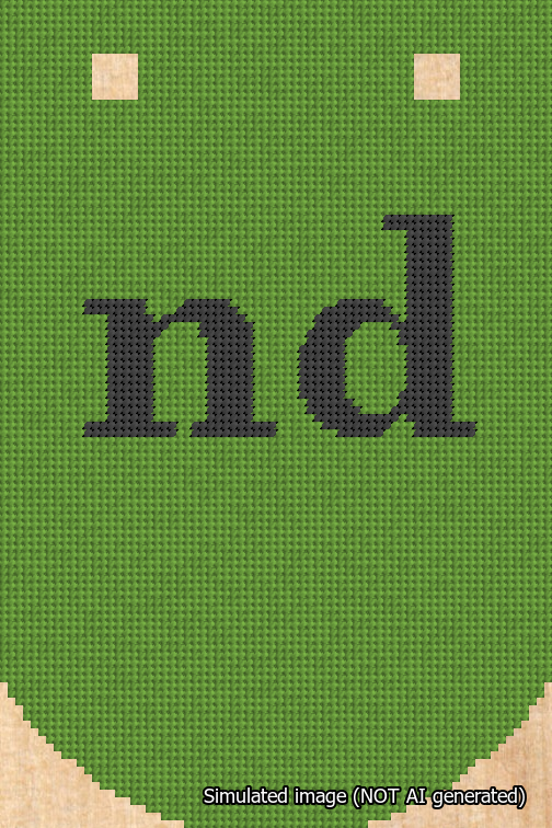 A simulated image of the stitched needlepoint design: Banner 18m Curved nd Black on Light Green. Not A.I. generated.