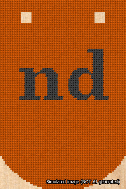A simulated image of the stitched needlepoint design: Banner 18m Curved nd Black on Orange. Not A.I. generated.