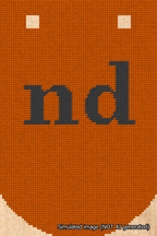 A simulated image of the stitched needlepoint design: Banner 18m Curved nd Black on Orange. Not A.I. generated.