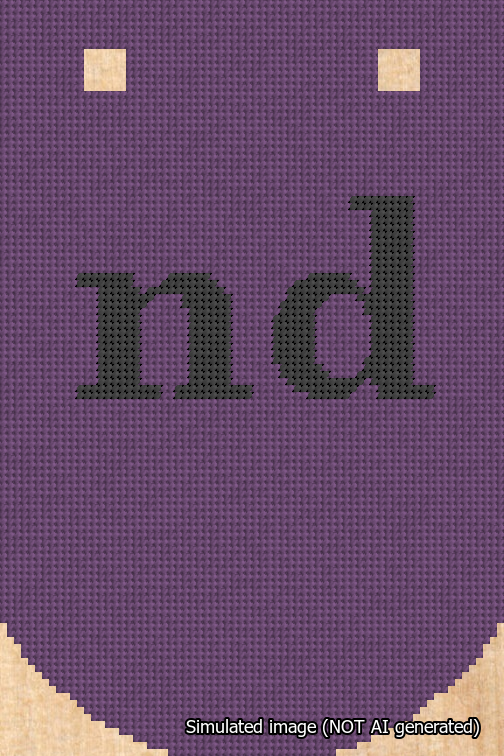 A simulated image of the stitched needlepoint design: Banner 18m Curved nd Black on Purple. Not A.I. generated.
