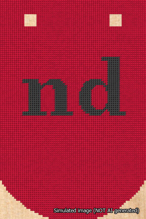 A simulated image of the stitched needlepoint design: Banner 18m Curved nd Black on Red. Not A.I. generated.