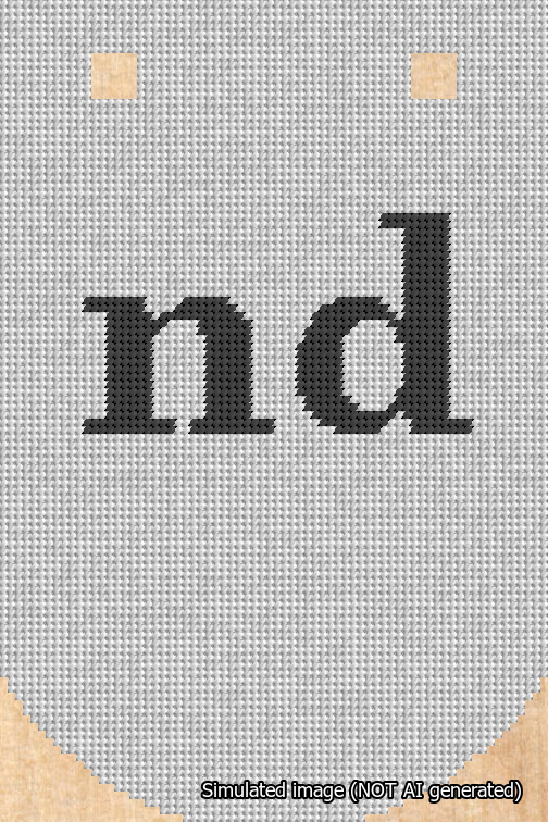A simulated image of the stitched needlepoint design: Banner 18m Curved nd Black on White. Not A.I. generated.