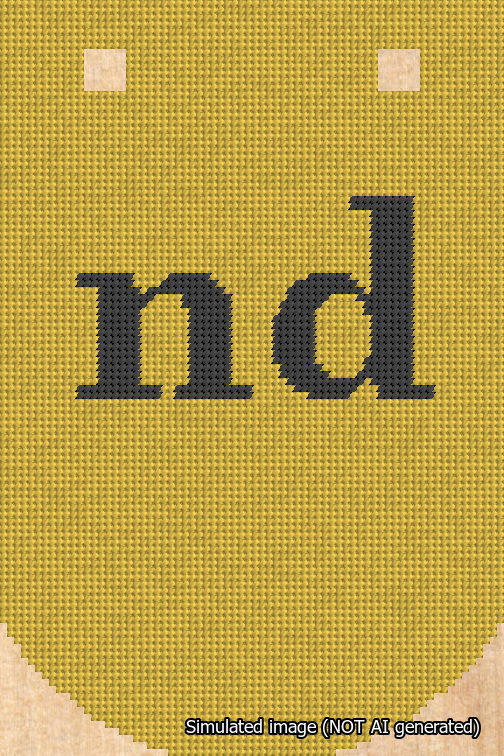 A simulated image of the stitched needlepoint design: Banner 18m Curved nd Black on Yellow. Not A.I. generated.