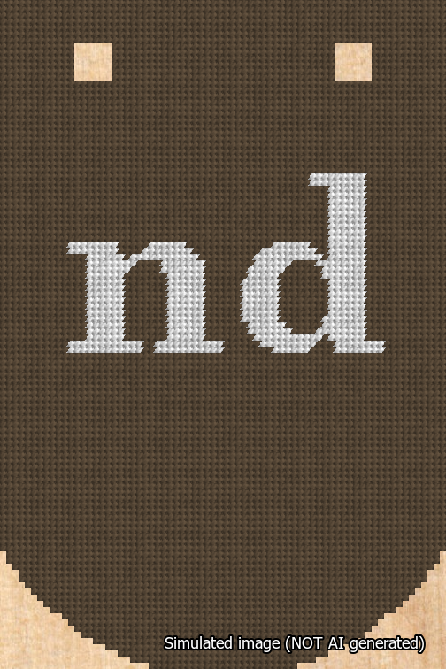 A simulated image of the stitched needlepoint design: Banner 18m Curved nd White on Brown. Not A.I. generated.
