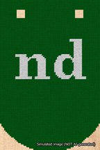 A simulated image of the stitched needlepoint design: Banner 18m Curved nd White on Green. Not A.I. generated.