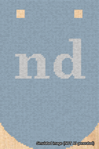 A simulated image of the stitched needlepoint design: Banner 18m Curved nd White on Light Blue. Not A.I. generated.