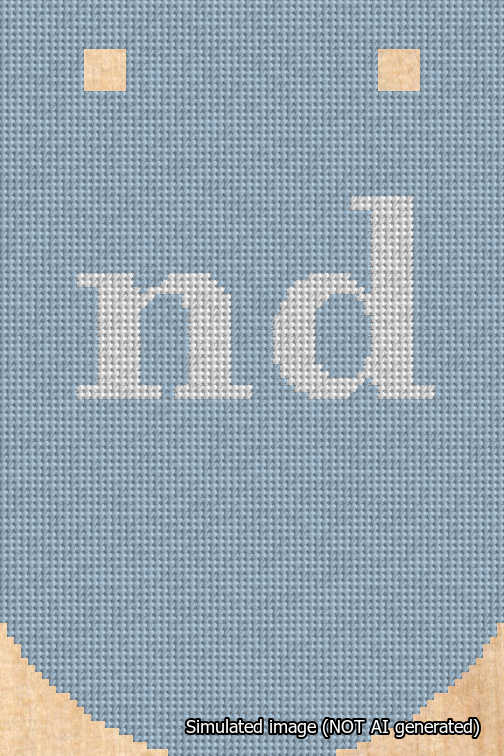 A simulated image of the stitched needlepoint design: Banner 18m Curved nd White on Light Blue. Not A.I. generated.