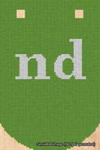 A simulated image of the stitched needlepoint design: Banner 18m Curved nd White on Light Green. Not A.I. generated.