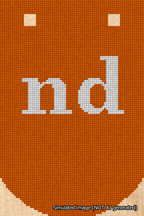 A simulated image of the stitched needlepoint design: Banner 18m Curved nd White on Orange. Not A.I. generated.