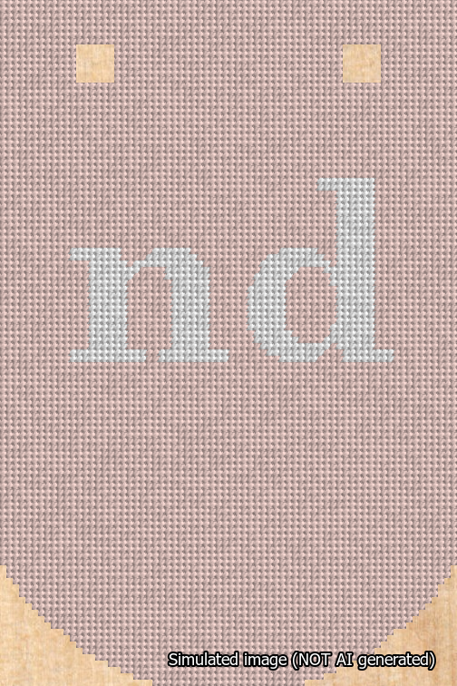 A simulated image of the stitched needlepoint design: Banner 18m Curved nd White on Pink. Not A.I. generated.