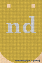 A simulated image of the stitched needlepoint design: Banner 18m Curved nd White on Yellow. Not A.I. generated.
