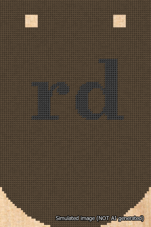 A simulated image of the stitched needlepoint design: Banner 18m Curved rd Black on Brown. Not A.I. generated.