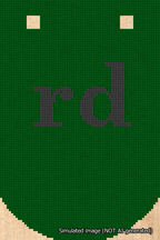A simulated image of the stitched needlepoint design: Banner 18m Curved rd Black on Green. Not A.I. generated.