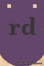 A simulated image of the stitched needlepoint design: Banner 18m Curved rd Black on Purple. Not A.I. generated.