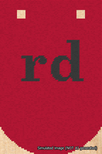 A simulated image of the stitched needlepoint design: Banner 18m Curved rd Black on Red. Not A.I. generated.