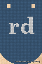 A simulated image of the stitched needlepoint design: Banner 18m Curved rd White on Blue. Not A.I. generated.
