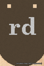 A simulated image of the stitched needlepoint design: Banner 18m Curved rd White on Brown. Not A.I. generated.