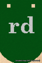 A simulated image of the stitched needlepoint design: Banner 18m Curved rd White on Green. Not A.I. generated.