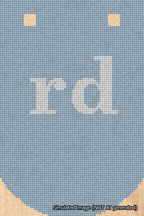 A simulated image of the stitched needlepoint design: Banner 18m Curved rd White on Light Blue. Not A.I. generated.
