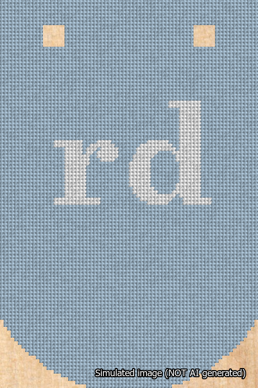 A simulated image of the stitched needlepoint design: Banner 18m Curved rd White on Light Blue. Not A.I. generated.