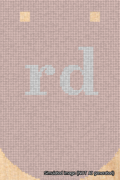 A simulated image of the stitched needlepoint design: Banner 18m Curved rd White on Pink. Not A.I. generated.