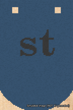 A simulated image of the stitched needlepoint design: Banner 18m Curved st Black on Blue. Not A.I. generated.