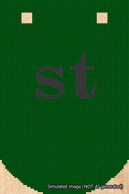 A simulated image of the stitched needlepoint design: Banner 18m Curved st Black on Green. Not A.I. generated.