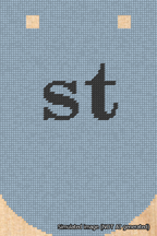 A simulated image of the stitched needlepoint design: Banner 18m Curved st Black on Light Blue. Not A.I. generated.