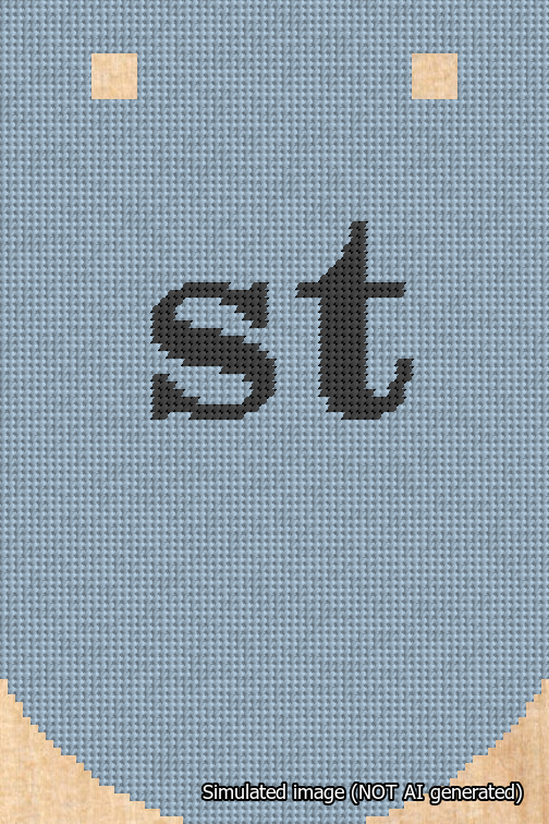 A simulated image of the stitched needlepoint design: Banner 18m Curved st Black on Light Blue. Not A.I. generated.