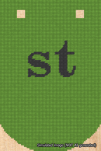 A simulated image of the stitched needlepoint design: Banner 18m Curved st Black on Light Green. Not A.I. generated.