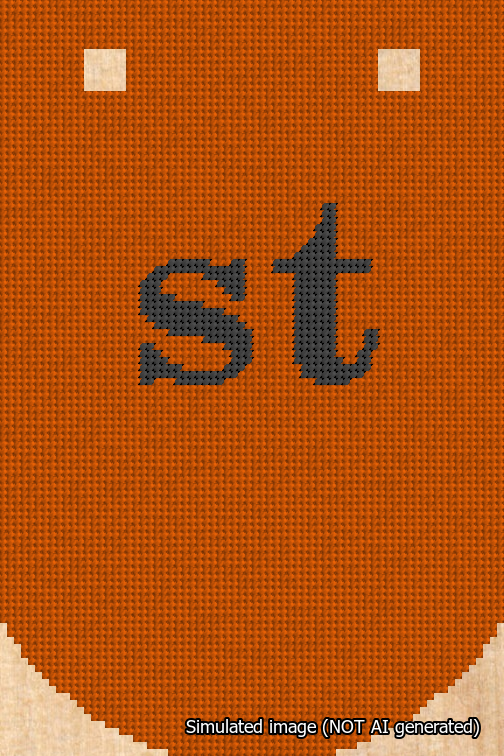 A simulated image of the stitched needlepoint design: Banner 18m Curved st Black on Orange. Not A.I. generated.
