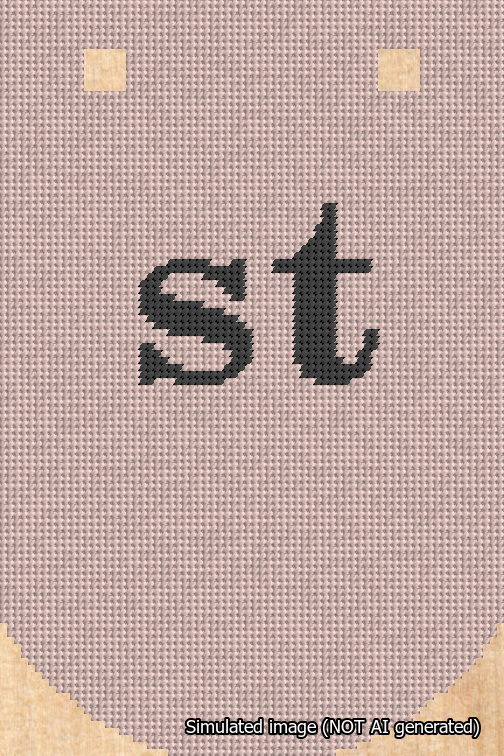 A simulated image of the stitched needlepoint design: Banner 18m Curved st Black on Pink. Not A.I. generated.